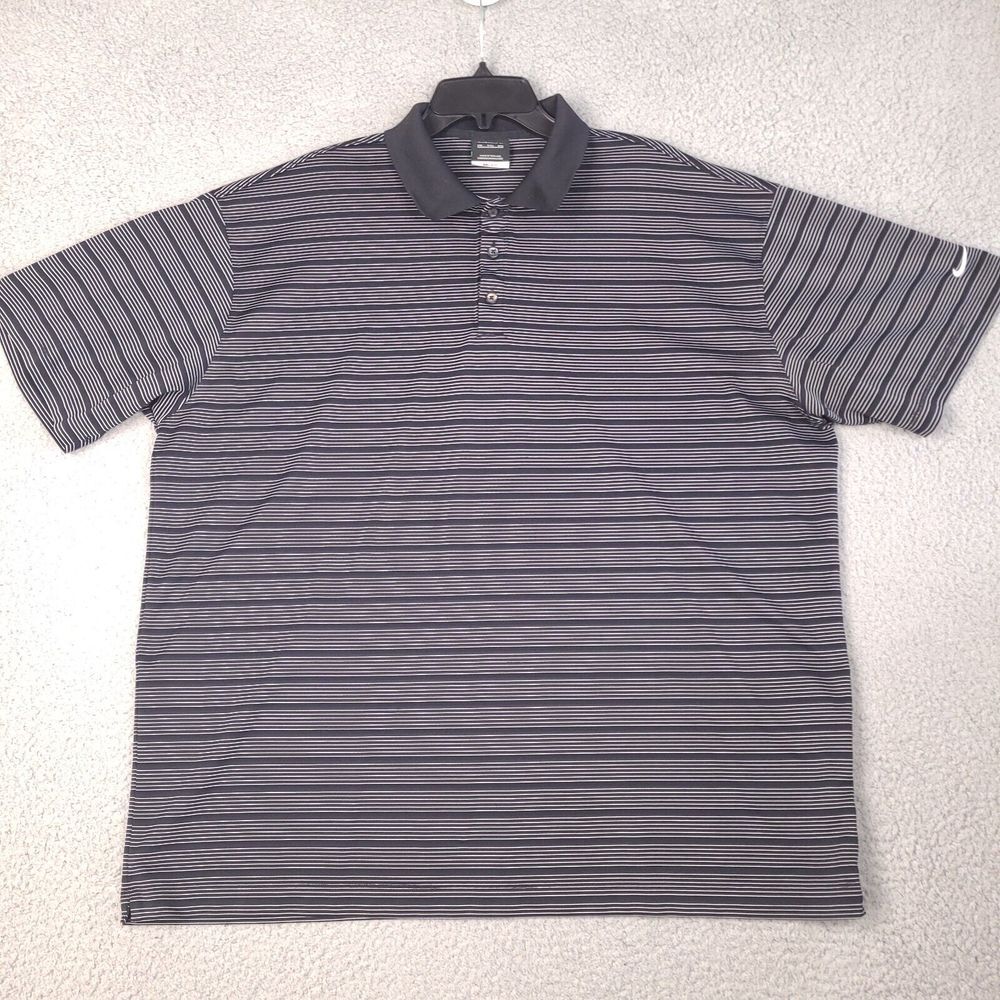 Nike Dri-Fit Polo Shirt Black Striped Men's Size XXL Logo
